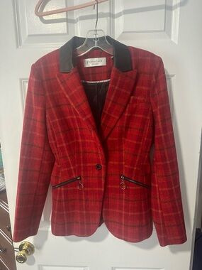 Patrizia Luca Red Plaid Blazer with Black Collar